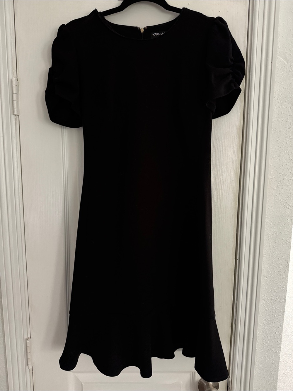 Karl Lagerfeld Black Puff-Sleeve Ruffle-Hem Mini Dress size 4